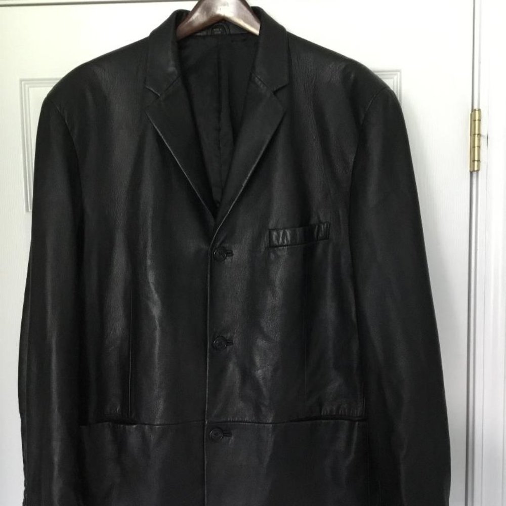 Men Black Leather Blazer